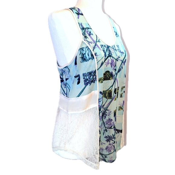 BCBGeneration | Botanical Lace Insets Tank Top in Aquashell Multi	| Size Medium - Picture 3 of 10